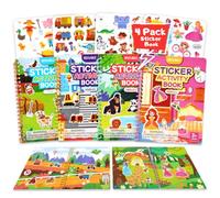 4 pz. Libri di adesivi 3D riutilizzabili per bambini a partire da 3 anni | Libro attività con adesivi per bambini maschi e femmine, libri di adesivi gel lavabili, giocattolo da viaggio perfetto regalo