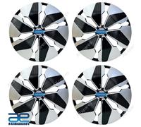 4 Pz Nuovi Coprimozzi In Plastica Argento E Nero 14" Per Auto Universali AEs