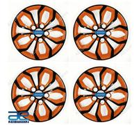 4 Pz Nuovi Coprimozzo In Plastica Arancio-Nero 12-16" Per Auto Universale Ecs