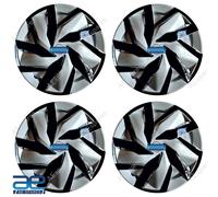 4 Pz Nuovi Coprimozzo In Plastica Argento Nero 12-15" Per Auto Universale AEs