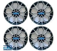 4 Pz Nuovi Coprimozzo In Plastica Argento-Nero 14-15" Per Auto Universale AEs