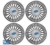 4 Pz Nuovi Coprimozzo In Plastica Argento Nero 14-15" Per Auto Universale AEs
