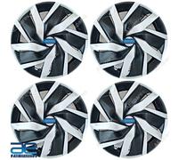 4 Pz Nuovi Coprimozzo In Plastica Neri E Argento 12-15" Per Auto Universale AEs