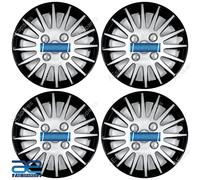 4 Pz Nuovi Coprimozzo In Plastica Neri E Argento 12-16" Per Auto Universali ECs