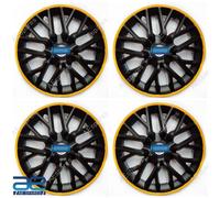 4 Pz Nuovi Coprimozzo In Plastica Nero-Giallo 12-16" Per Auto Universale ECs