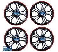 4 Pz Nuovo Mozzo Ruota Coperchi Cover Plastica Nero e Rosso 14-15 " Per Auto