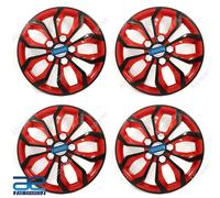 4 Pz Nuovo Mozzo Ruota Coperchi Cover Plastica Rosso-Nero 12-16 " Per Auto