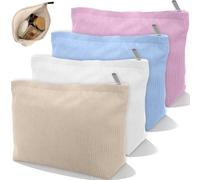 4 Pz Pochette Donna Trucchi con Cerniera, Bustina Portatutto Velluto Coste, Borsa Cosmetica Tela, Trousse Viaggio Portatile, Portamonete Piccola, Poschette Trucco Sacchetti per Conservazione Cosmetici