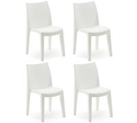 4 pz Poltrona sedia Lady in dura resina finto rattan vimini bianca casa giardino