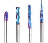 4 Pz Punte del router di CNC Set 1/4" Shank Carburo di tungsteno molteplici usi Router Bit End Mill per la lavorazione del legno Dettaglio Intaglio taglio V Scanalatura Incisione Segno Fare (4PCS)