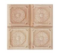 4 pz Scultura a Applique non dipinta Decal per decorazione di mobili in legno naturale applique quadrato fiore scultura adesivi decorativi in legno artigianato 6x6 cm (3#)