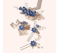 4 pz/set accessori per capelli da sposa fiore perla pettini per capelli damigella d'onore forcine tiara copricapo blu scuro bastoncini per capelli