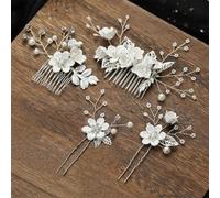 4 pz/set accessori per capelli da sposa fiore perla pettini per capelli damigella d'onore forcine tiara copricapo bastoncini per capelli argento