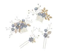 4 pz/set accessori per capelli da sposa fiore perla pettini per capelli damigella d'onore forcine tiara copricapo bastoncini per capelli blu