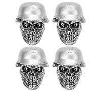 4 Pz/set Cappucci Valvole Pneumatici, KIMISS Tipo Teschio Cappucci Stelo Valvole Pneumatici con Anello In Gomma Universale per Auto Moto SUV Camion Bicicletta Moto (ABS + Rame)(D'argento)