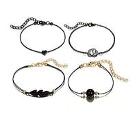 4 pz/Set Donne Bohemian Black Lotus Flower Bracciali Bead Leaf Heart Shape Regolabile Convenient And Nice
