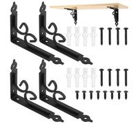 4 Pz Staffe per Mensole Pesanti, Staffa per Mensola a Muro, Supporti per Mensole Triangolare a Parete, Supporto Reggimensole da Muro Nero Retrò, Angolo Supporto per Scaffale, 115x150mm