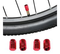 4 PZ Tappo Valvola in Alluminio, Ruote Bici, Pneumatici Auto, Moto, Scooter, Camion, Rimorchi, Cappuccio Tappino Copripolvere Coprivalvola (Rosso)