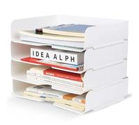 4 Pz Vaschetta Porta Documenti Ufficio Scrivania, Vaschetta Portadocumenti da Scrivania Impilabili Bianca per Organizer Documenti Lettere Porta Fogli (33 x 25 x 7 cm)