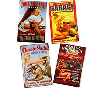 4 pz Vintage Service Garage Signs Motor Oil Gas Station Pin Up Metal Wall Art Decor (F)