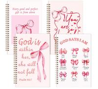 4 quaderni con versi della Bibbia cristiana, coquette, fiocco rosa, a righe, a spirale, regalo cristiano per ragazza, donna, Dio è dentro lei, quaderno per insegnante universitario, preghiera