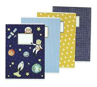4 quaderni di alta qualità per bambini DIN A4 | a righe e quadretti 32 pagine - motivo astronauta - per iniziare la scuola per gli studenti delle elementari - set numero 5-16 fogli