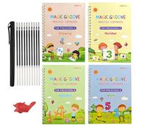 4 quaderni di lavoro magici per la scrittura a mano, quaderno per pratica della scrittura a mano per bambini, libro riutilizzabile con scanalature per bambini (19 x 13 cm)