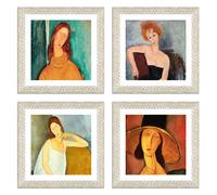 4 Quadri su Pannello Effetto Materico con Cornice in legno - Amedeo Modigliani