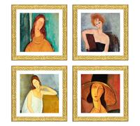 4 Quadri su Pannello Effetto Materico con Cornice in legno - Amedeo Modigliani