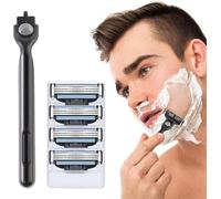 4 Ricariche Lamette Compatibili con Gillette Mach3, con una Maniglia, Lama Manuale Professionale per Uomini, Turbo Lame per Rasoio con Microaletta Protettiva (1+4)