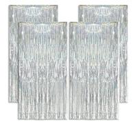 4 Rideaux Métallique Tinsel Argent(1×2m), Décoration en Feuille de Paillettes pour Le Nouvel an, Fête de Marriage,Decoration Anniversaire Rideaux à Franges en Aluminium