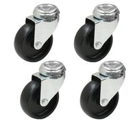 4 rotelle - 75mm Nylon nero bullone foro rotante 7.6cm resistente caster - Set