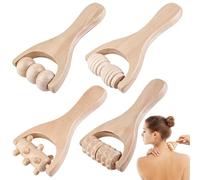 4 rotelle per massaggi in legno, per muscoli della schiena, rullo massaggiante manuale con manico, rullo massaggiante per adulti, schiena, gambe, mani, muscoli del corpo