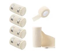 4 rotoli di bende elastiche, con 1 rotolo di bendaggio autoadesivo, fascia a pressione con clip in metallo, cintura di ritenuta per ginocchia, caviglie, polsi (bianco)