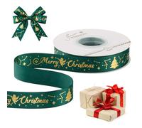 4 rotoli di nastri natalizi da 91,4 m, in tessuto glitterato, in raso, larghezza 20 mm, per confezioni regalo e decorazioni, 22,7 m per rotolo (verde Merry Christmas)