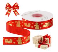 4 rotoli di nastri natalizi da 91,4 m, in tessuto glitterato, in raso, larghezza 25 mm, per confezioni regalo, decorazioni, 22,7 m per rotolo (pupazzo di neve rosso)