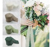 4 rotoli di nastro da regalo, 4 cm x 6,5 m, in chiffon, con frange, 4 colori, per matrimonio, fatto a mano, in chiffon, per confezioni regalo, bouquet di fiori (verde)