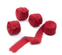 4 rotoli di nastro di seta in chiffon con frange rosse da 1 x 5 m, con bordi sfilacciati, per inviti di nozze, bouquet da sposa, confezioni regalo, fai da te, fiocchi (1 x 20 m rosso)