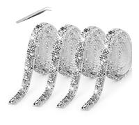 4 rotoli di nastro diamantato autoadesivo, con strass e strass, in argento, per matrimonio, compleanno, decorazione fai da te, con 1 pinzetta in argento