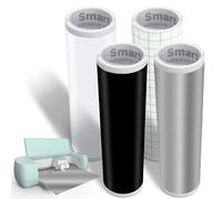 4 rotoli di Smart Vinyl Permanent per Cricut Explore 3/Maker 3, Smart Adhesive Vinyl Permanent 33 x 100 cm Nero + Bianco + Argento + Pellicola di trasferimento in vinile autoadesivo per tazze fai da