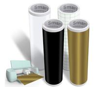 4 rotoli di Smart Vinyl permanente per Cricut Explore 3/Maker 3, Smart Adhesive Vinyl permanente 33x100cm Nero+Bianco+Oro+Foglio di trasferimento vinile per plotter autoadesivo Set per DIY Tazze Auto