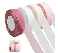 4 Rotoli in Organza Trasparente, 2,5 Cm X 45 M, Chiffon Rosa, Per Confezioni Regalo, Feste Di Compleanno
