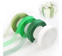 4 Rotolo 45m Nastro Organza Transparente, 2cm Larghezza Organza Band, Nastro Set Per Confezioni Regalo Decorazioni Nuziali Scrapbooking Invito Fatto A Mano (Bianco, Verde)