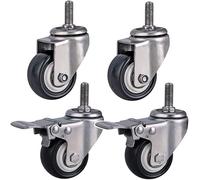 4 Ruote Filettate M8 / M10 / M12 per Mobili 1,5 '' / 2 Pollici Staffa in Acciaio Inossidabile 304 Heavy Duty 300 kg Pu Silenzioso con Freno Girevole, Piccolo PE, Black, M12 2inch 2brake+2swivel