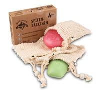 4 sacchetti e in sisal e cotone per saponette, puramente vegetali, prodotto naturale senza plastica, etichetta con disegni di animali per distinguerli