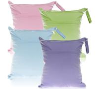 4 sacchetti per pannolini, impermeabili, per l'asilo, grande borsa per pannolini, riutilizzabili, con chiusura lampo, per bambini, viaggi, in viaggio (blu cielo + verde erba, viola + rosa)