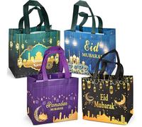 4 sacchetti regalo riutilizzabili Eid Mubarak, sacchetti regalo con maniglie, sacchetti per feste Ramadan Mubarak, sacchetti Eid non tessuti multifunzionali per feste Ramadan Kareem