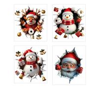 4 Santa Claus Breaching Through A Wall Sticker, Lively Christmas Themed Wall Decals, Christmas Stickers, Creating Festive Atmosphere, Per Famiglie, Finestre, Uffici, Case, Salotti