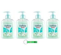 4 saponi Malizia Sapone Liquido Muschio Bianco - Sapone liquido con muschio bianco - Ideale per mani e viso 300 ml + portachiavi Beni Culinari gratuito