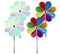 4 scacciapensieri con fiori, 30 cm, mulino a vento da giardino, balcone, adatto per mulino a vento, cortile, giardino, terrazza, balcone, decorazione a colonne da giardino.